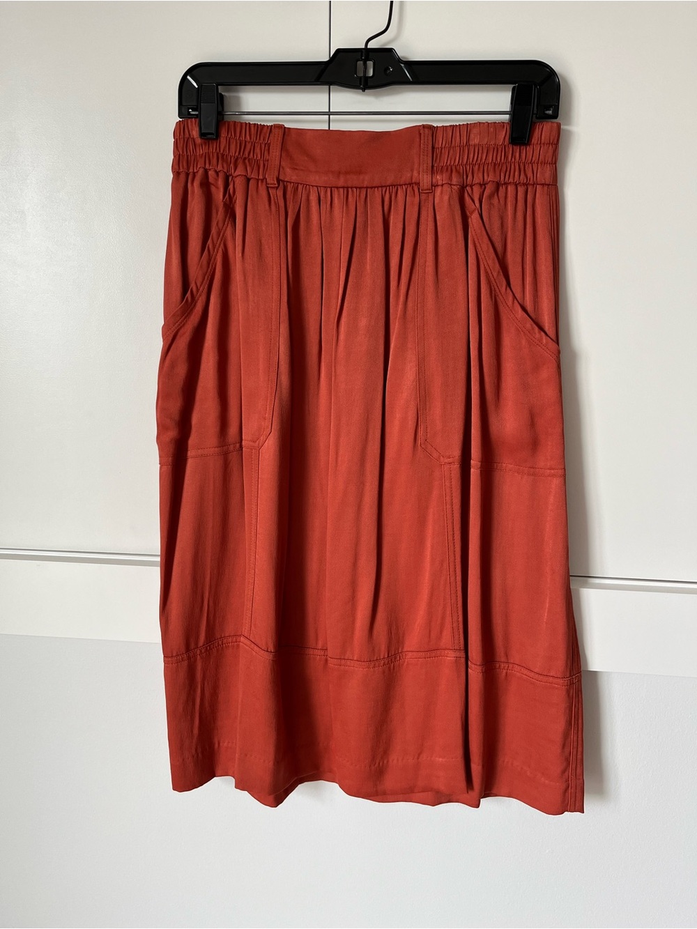 LOFT Rust-Red Midi Skirt with Elastic Waist